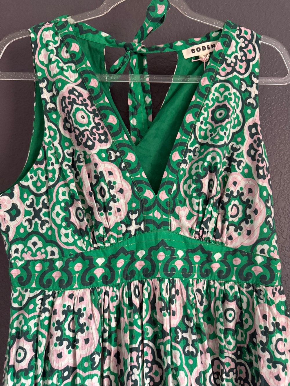 BODEN • NWT cotton maxi tie neck tank dress - 8 petite green white - Picture 5 of 12